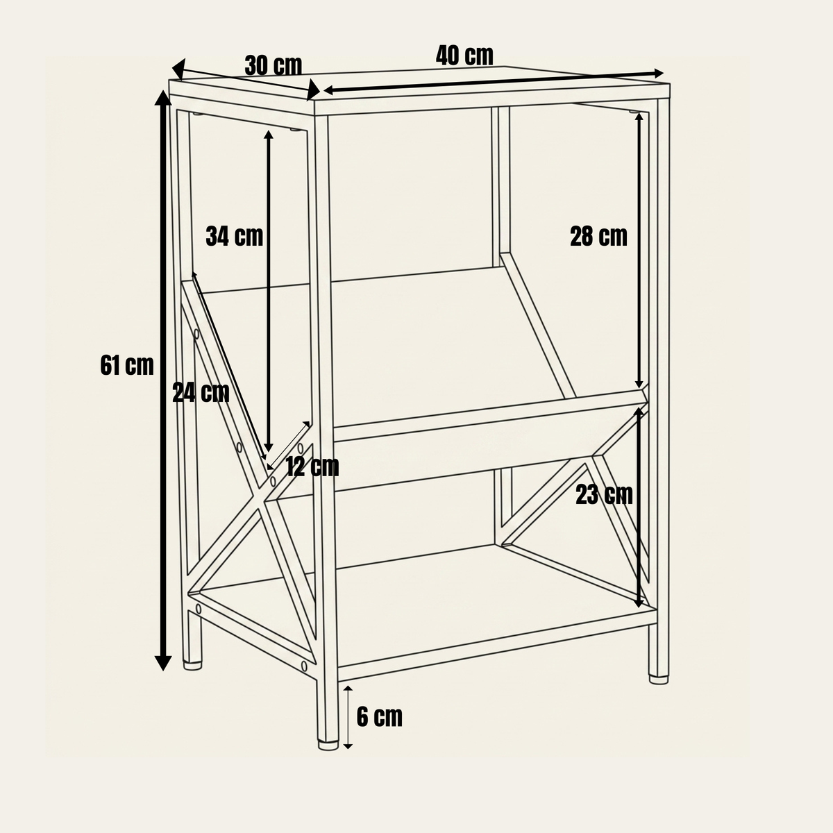 Table d'Appoint 3 Niveaux - Étagère Inclinée