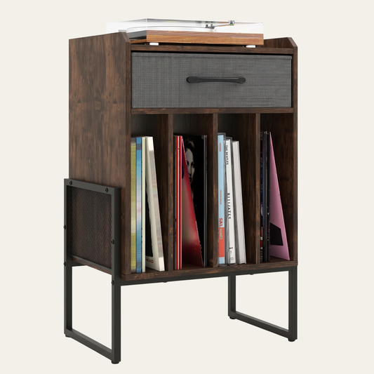 Meuble Vinyles avec Tiroir - 4 Compartiments