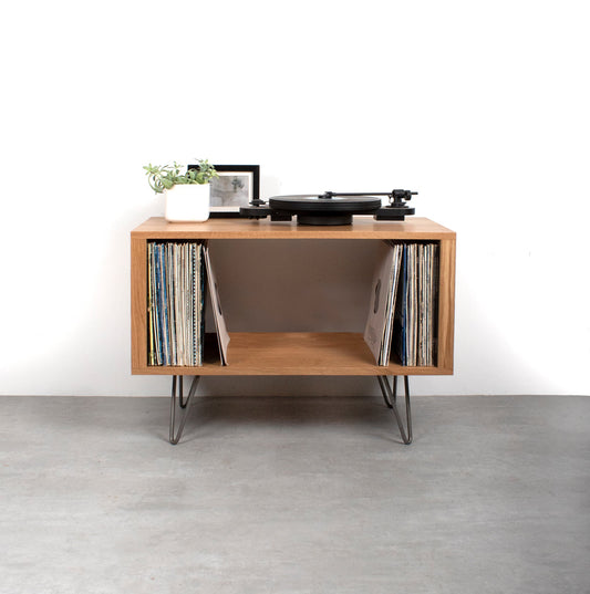 Meuble Vinyles Stanton - Bois Massif, Pieds Épingle