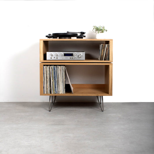 Meuble Platine Tall Stack - Bois Massif, Pieds Épingle