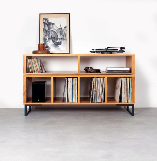 Meuble Platine Vinyles Technic - Bois Massif, Pieds Carrés