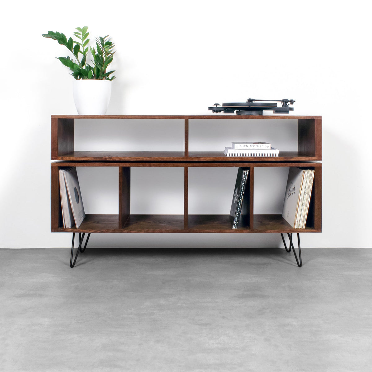 Meuble Platine Vinyles Technic - Bois Massif, Pieds Épingle
