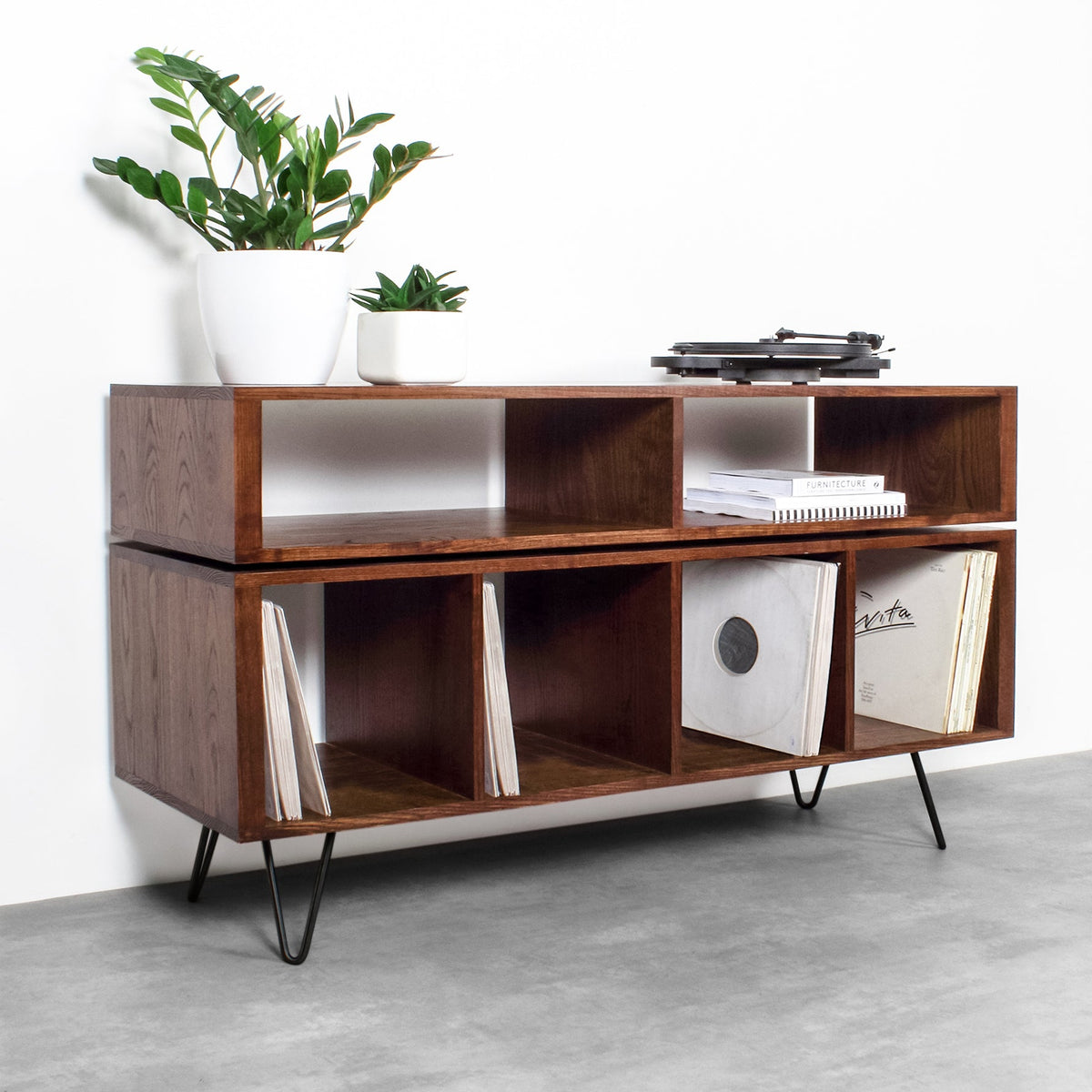 Meuble Platine Vinyles Technic - Bois Massif, Pieds Épingle
