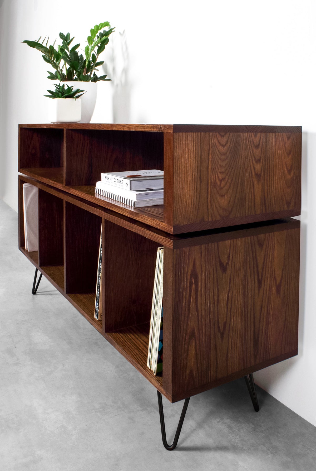 Meuble Platine Vinyles Technic - Bois Massif, Pieds Épingle