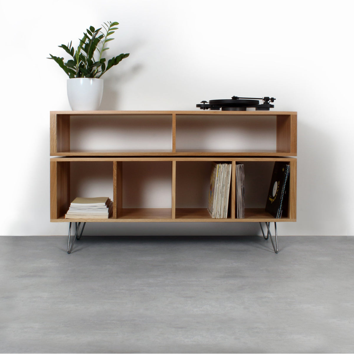 Meuble Platine Vinyles Technic - Bois Massif, Pieds Épingle