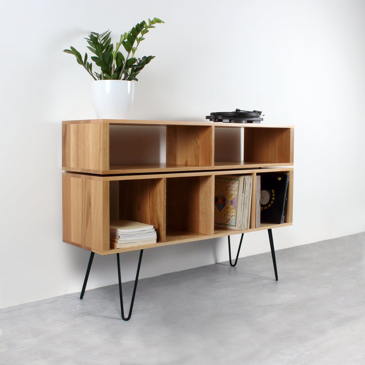 Meuble Platine Vinyles Technic - Bois Massif, Pieds Épingle