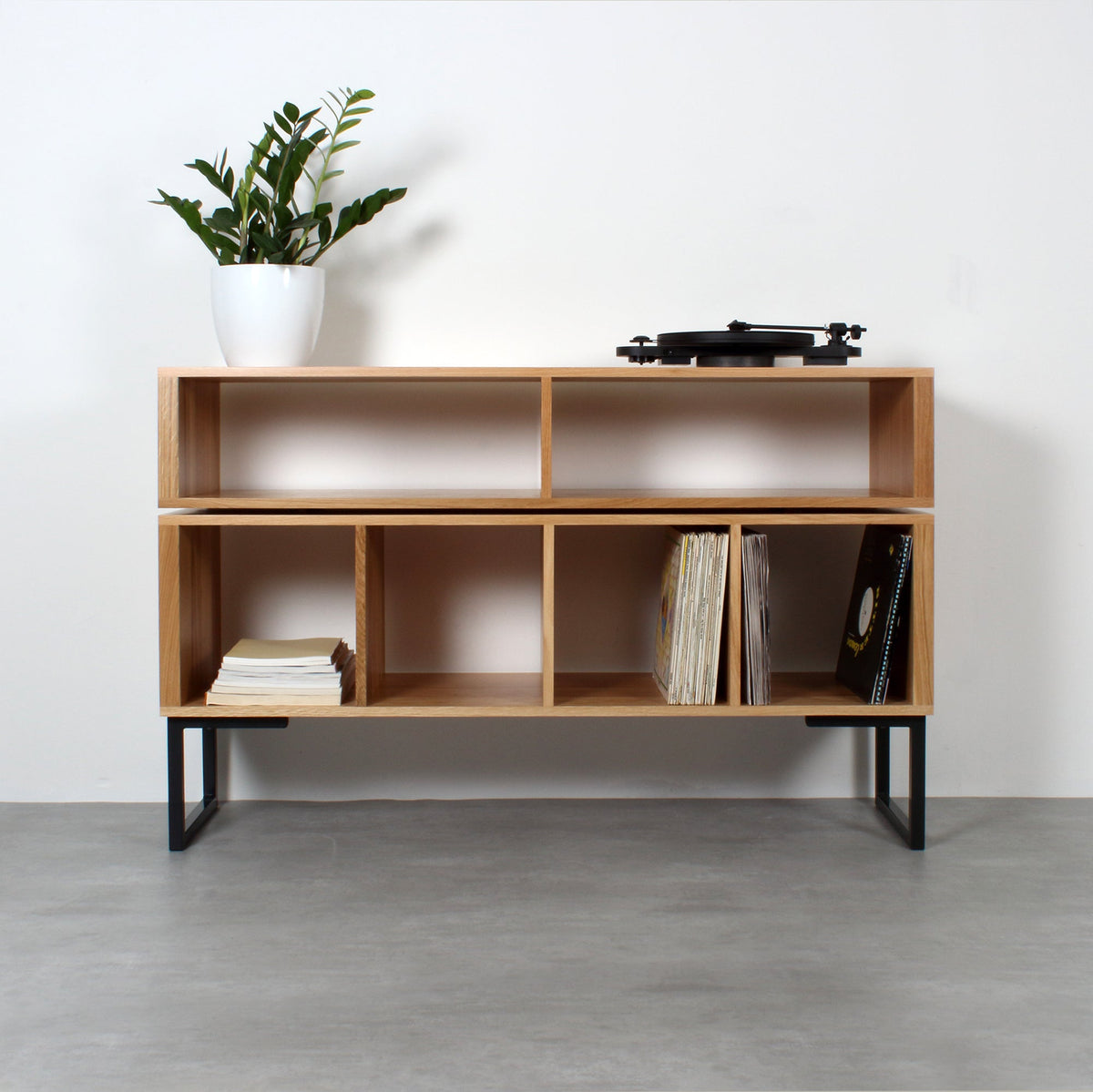 Meuble Platine Vinyles Technic - Bois Massif, Pieds Carrés