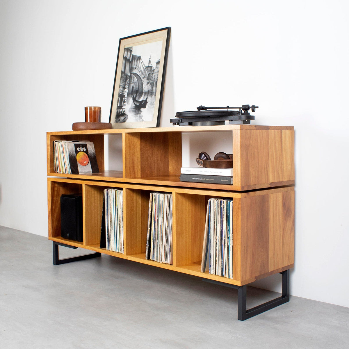 Meuble Platine Vinyles Technic - Bois Massif, Pieds Carrés