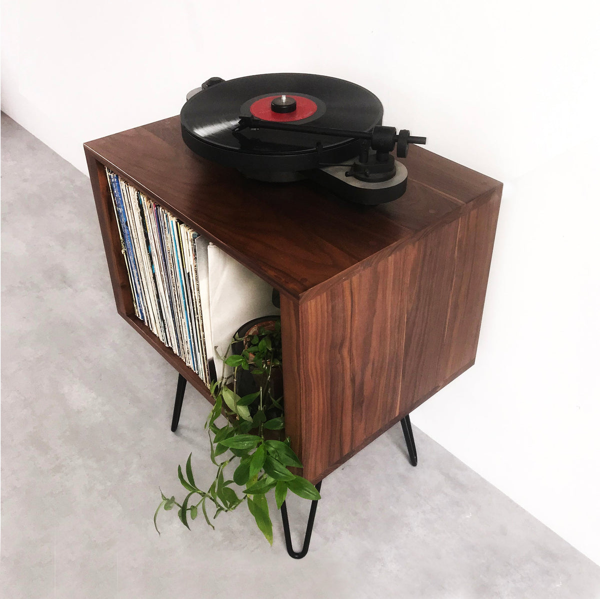 Meuble Vinyles Stanton - Bois Massif, Pieds Épingle